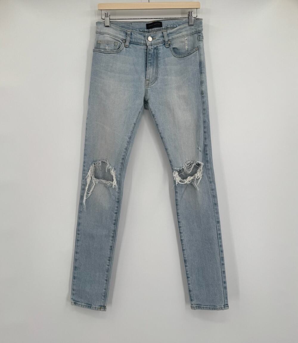 Daniel Patrick Mens Blue Light Wash Denim Distressed Skinny Jeans Sz 31